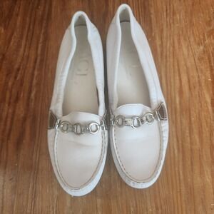 AGL White Leather Women's Driving Loafers Silver Hardware Size 40 US 9 Italy